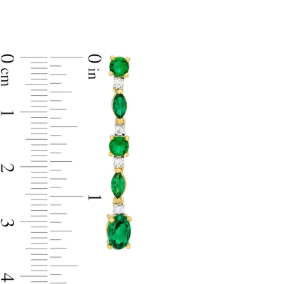 Multi-Shape Lab-Created Emerald and White Sapphire Linear Drop Earrings in Sterling Silver with 14K Gold Plate