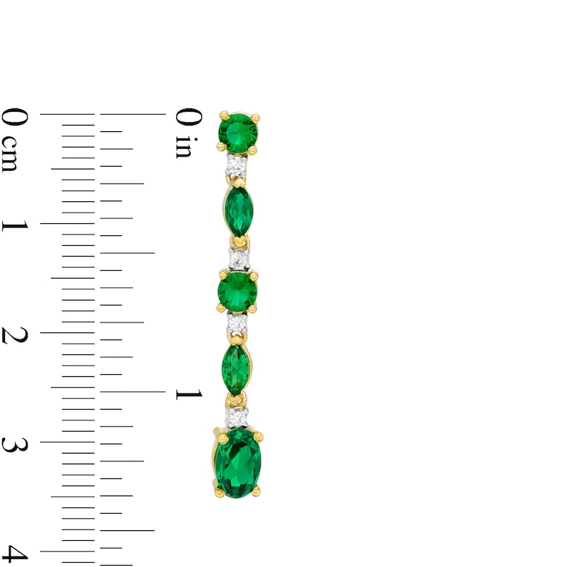 Multi-Shape Lab-Created Emerald and White Sapphire Linear Drop Earrings in Sterling Silver with 14K Gold Plate|Peoples Jewellers