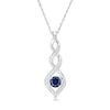 Thumbnail Image 0 of 4.8mm Lab-Created Blue Sapphire and Diamond Accent Cascading Flame Pendant in Sterling Silver