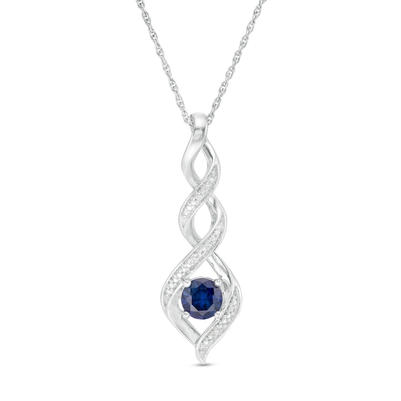 4.8mm Lab-Created Blue Sapphire and Diamond Accent Cascading Flame Pendant in Sterling Silver