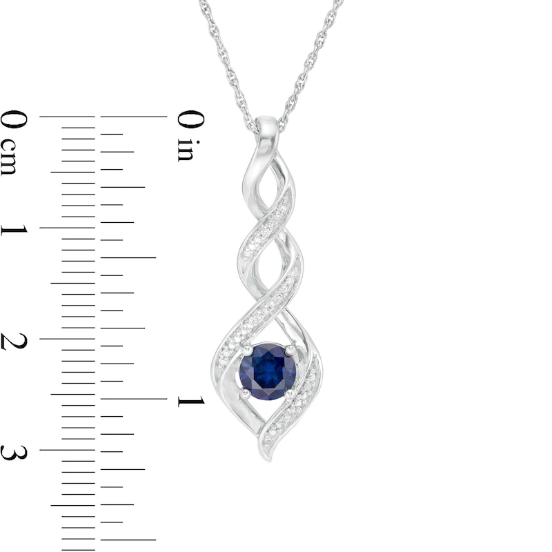 4.8mm Lab-Created Blue Sapphire and Diamond Accent Cascading Flame Pendant in Sterling Silver