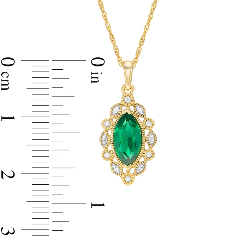 Main Image 3 of Marquise Lab-Created Emerald and White Sapphire Frame Vintage-Style Drop Pendant in Sterling Sliver with 14K Gold Plate