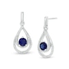 Thumbnail Image 0 of 4.6mm Lab-Created Blue Sapphire and Diamond Accent Beaded Open Double Teardrop Earrings in Sterling Silver