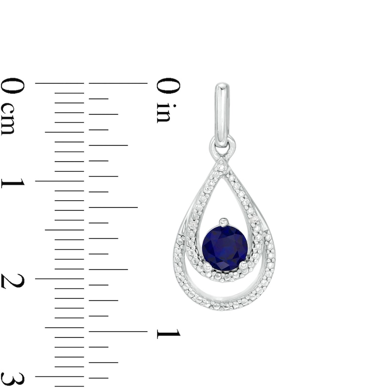 Main Image 3 of 4.6mm Lab-Created Blue Sapphire and Diamond Accent Beaded Open Double Teardrop Earrings in Sterling Silver