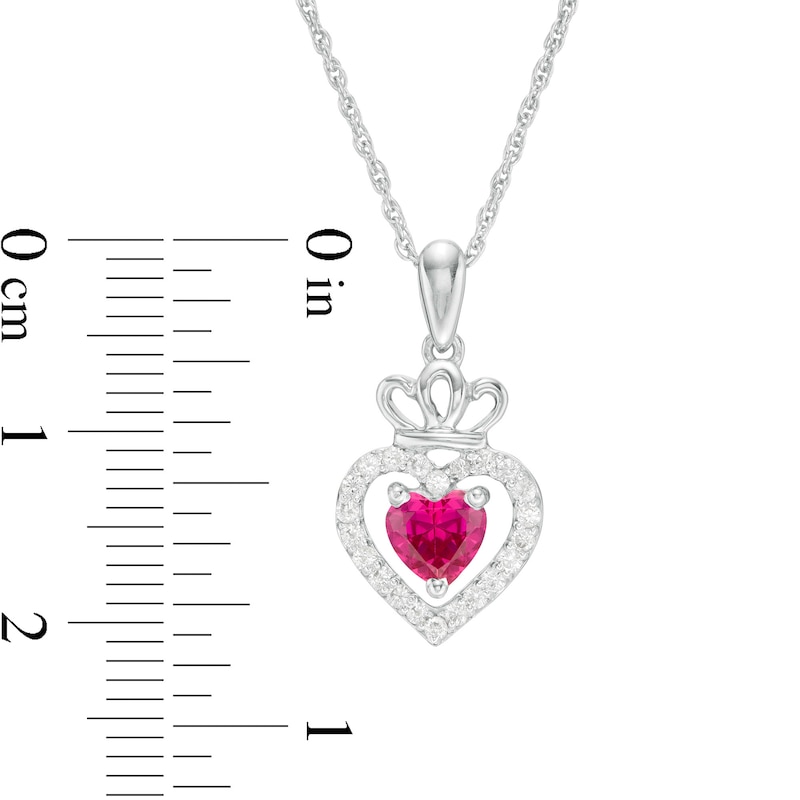 Main Image 3 of 5.0mm Lab-Created Ruby and White Sapphire Frame Double Heart with Crown Drop Pendant in Sterling Silver