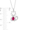 Pear-Shaped Lab-Created Ruby and 0.04 CT. T.W. Diamond Cat with Bow Tie Drop Pendant in Sterling Silver