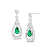 Thumbnail Image 0 of Pear-Shaped Lab-Created Emerald and White Sapphire Open Frame Vintage-Style Drop Earrings in Sterling Silver