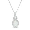 Thumbnail Image 0 of Oval Lab-Created Opal and White Sapphire Beaded Frame Buckle Drop Pendant in Sterling Silver