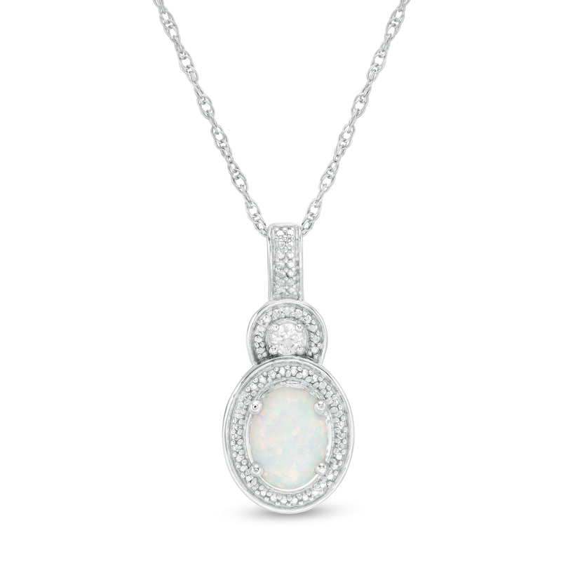 Oval Lab-Created Opal and White Sapphire Beaded Frame Buckle Drop Pendant in Sterling Silver