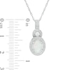 Thumbnail Image 2 of Oval Lab-Created Opal and White Sapphire Beaded Frame Buckle Drop Pendant in Sterling Silver