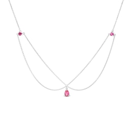 Pear-Shaped and Round Lab-Created Ruby Three Stone Chandelier Anklet in Sterling Silver - 10"