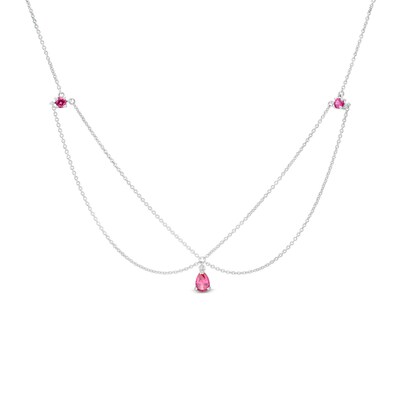 Pear-Shaped and Round Lab-Created Ruby Three Stone Chandelier Anklet in Sterling Silver - 10"