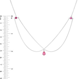 Pear-Shaped and Round Lab-Created Ruby Three Stone Chandelier Anklet in Sterling Silver - 10"