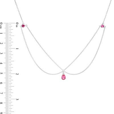 Pear-Shaped and Round Lab-Created Ruby Three Stone Chandelier Anklet in Sterling Silver - 10"