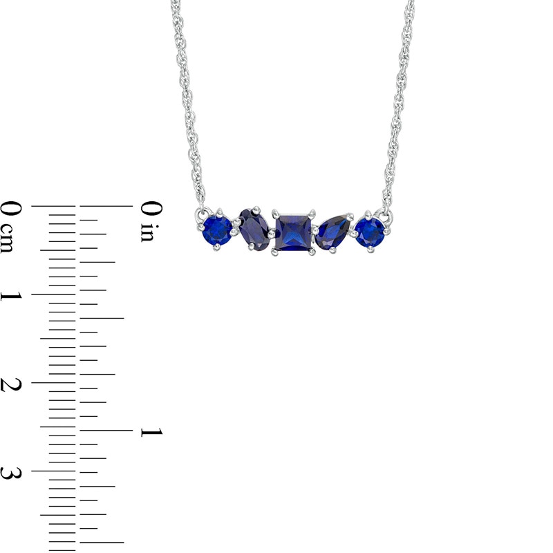 Multi-Shape Lab-Created Blue Sapphire Five Stone Bar Necklace in Sterling Silver
