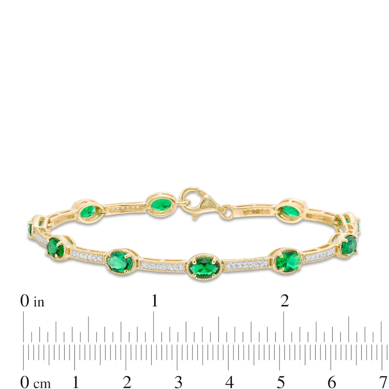 Oval Lab-Created Emerald and White Sapphire Station Bar Bracelet in Sterling Silver with 14K Gold Plate - 7.25"