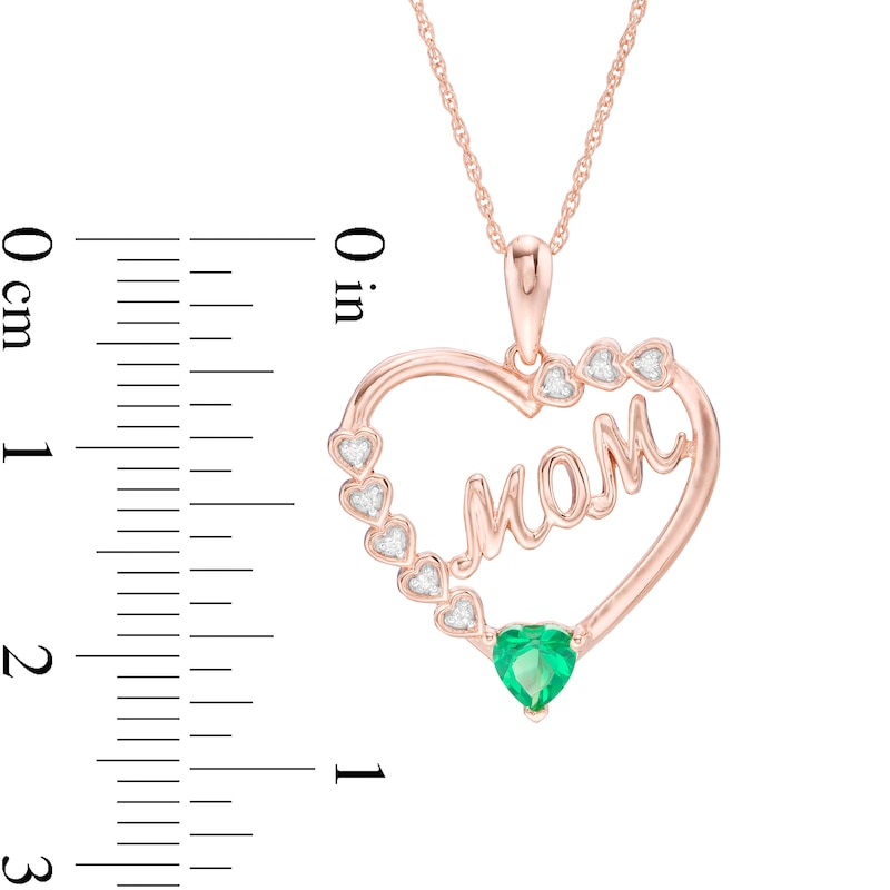 4.0mm Lab-Created Emerald and White Sapphire "MOM" Heart Frame Pendant in Sterling Silver with 14K Rose Gold Plate