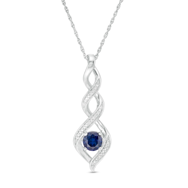 4.8mm Lab-Created Blue Sapphire and Diamond Accent Cascading Flame Pendant in Sterling Silver