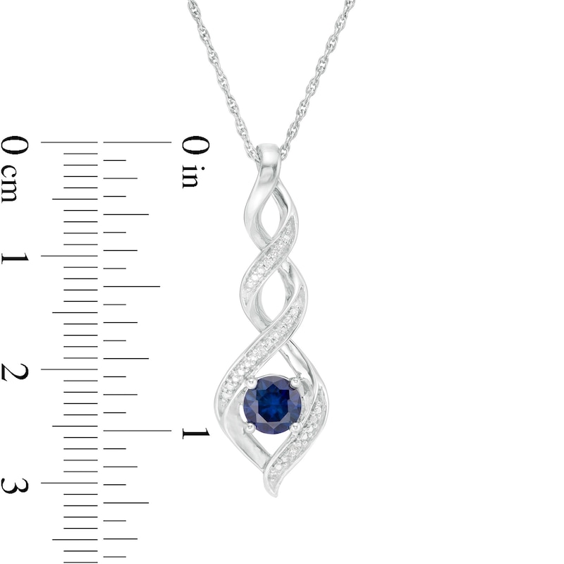 4.8mm Lab-Created Blue Sapphire and Diamond Accent Cascading Flame Pendant in Sterling Silver