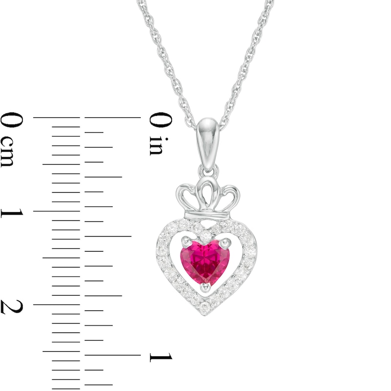 5.0mm Lab-Created Ruby and White Sapphire Frame Double Heart with Crown Drop Pendant in Sterling Silver