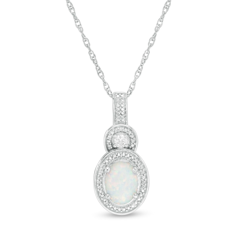 Oval Lab-Created Opal and White Sapphire Beaded Frame Buckle Drop Pendant in Sterling Silver