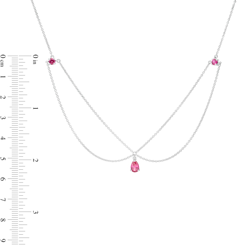 Pear-Shaped and Round Lab-Created Ruby Three Stone Chandelier Anklet in Sterling Silver - 10"
