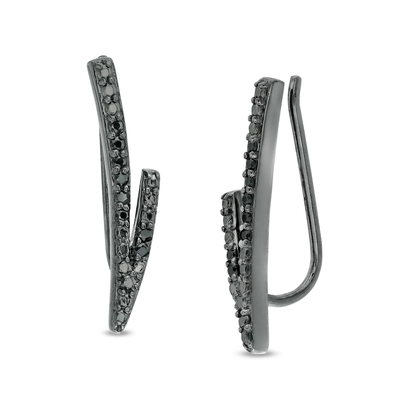 0.085 CT. T.W. Black Diamond Split Curve Crawler Earrings in 10K White Gold with Black Rhodium
