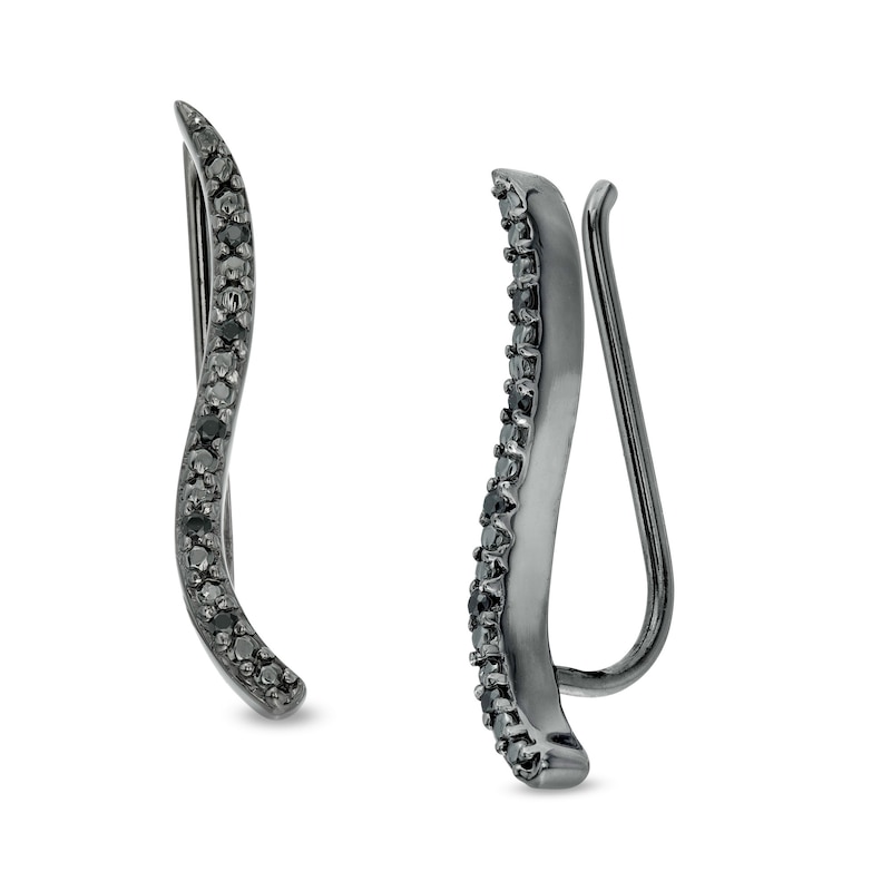 Main Image 1 of 0.04 CT. T.W. Black Diamond Curve Crawler Earrings in 10K White Gold with Black Rhodium