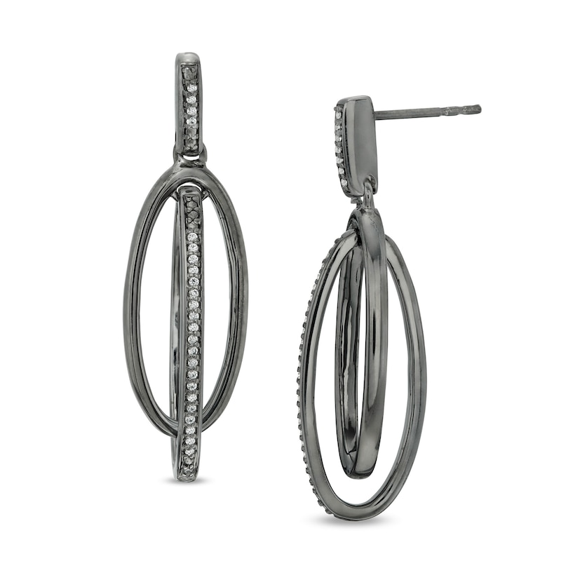 0.086 CT. T.W. Diamond Double Oval Orbit Drop Earrings in Sterling Silver with Black Rhodium|Peoples Jewellers