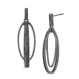 0.086 CT. T.W. Black Diamond Vertical Bar and Oval Drop Earrings in Sterling Silver with Black Rhodium