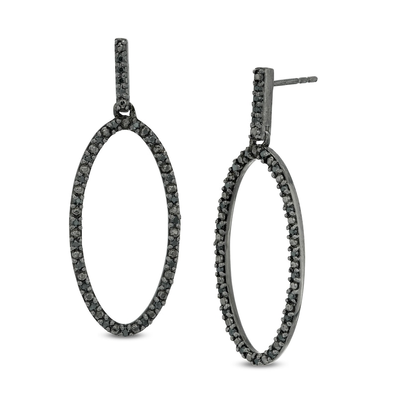 0.29 CT. T.W. Black Diamond Oval Outline Drop Earrings in Sterling Silver with Black Rhodium