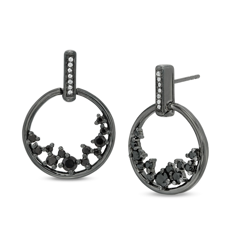 0.45 CT. T.W. Enhanced Black and White Diamond Scatter Circle Drop Earrings in Sterling Silver with Black Rhodium|Peoples Jewellers