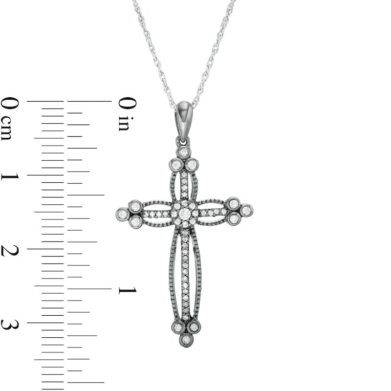 0.18 CT. T.W. Diamond Beaded Cross Pendant in Sterling Silver with Black Rhodium