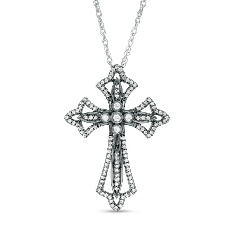 0.37 CT. T.W. Diamond Gothic-Style Flared Cross Pendant in Sterling Silver and Black Rhodium|Peoples Jewellers