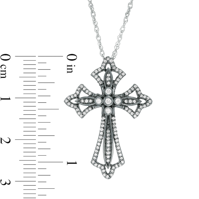 0.37 CT. T.W. Diamond Gothic-Style Flared Cross Pendant in Sterling Silver and Black Rhodium