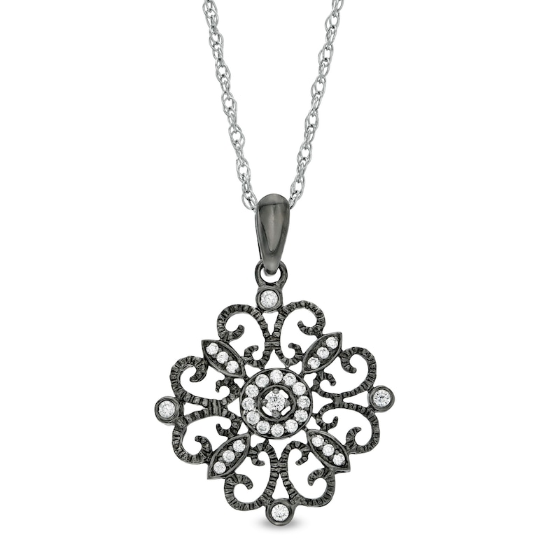 0.145 CT. T.W. Diamond Filigree Flower Pendant in Sterling Silver and Black Rhodium|Peoples Jewellers