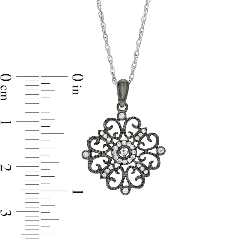 0.145 CT. T.W. Diamond Filigree Flower Pendant in Sterling Silver and Black Rhodium