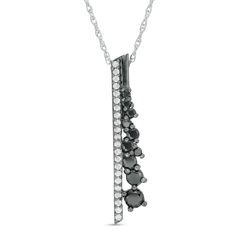 0.45 CT. T.W. Enhanced Black and White Diamond Vertical Bar Scatter Pendant in Sterling Silver and Black Rhodium