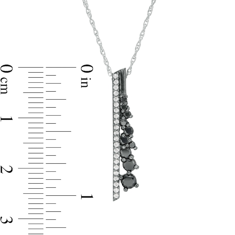 0.45 CT. T.W. Enhanced Black and White Diamond Vertical Bar Scatter Pendant in Sterling Silver and Black Rhodium