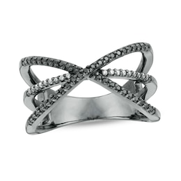 0.23 CT. T.W. Enhanced Black and White Diamond Orbit Ring in Sterling Silver with Black Rhodium