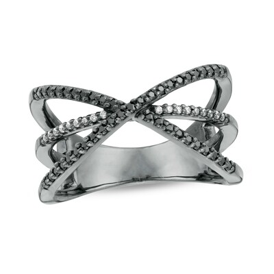0.23 CT. T.W. Enhanced Black and White Diamond Orbit Ring in Sterling Silver with Black Rhodium