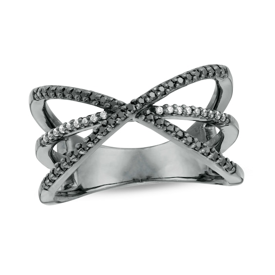 0.23 CT. T.W. Enhanced Black and White Diamond Orbit Ring in Sterling Silver with Black Rhodium