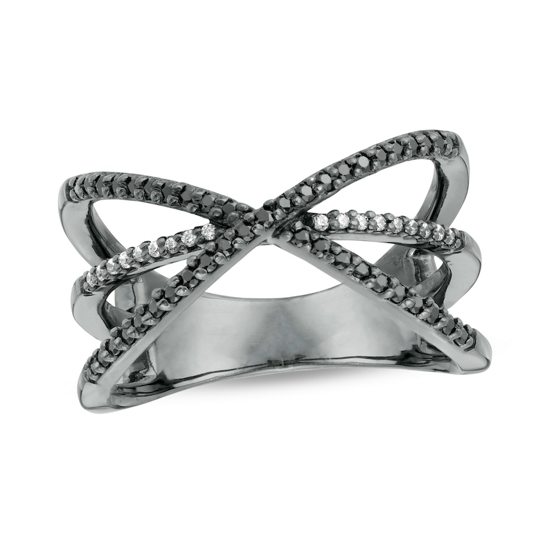 0.23 CT. T.W. Enhanced Black and White Diamond Orbit Ring in Sterling Silver with Black Rhodium