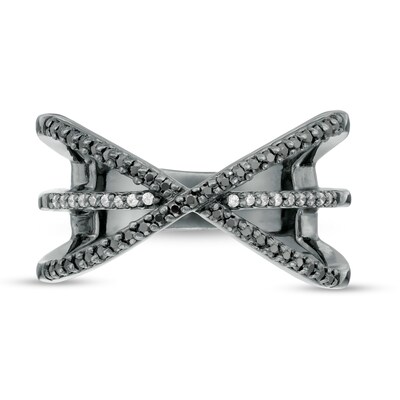 0.23 CT. T.W. Enhanced Black and White Diamond Orbit Ring in Sterling Silver with Black Rhodium