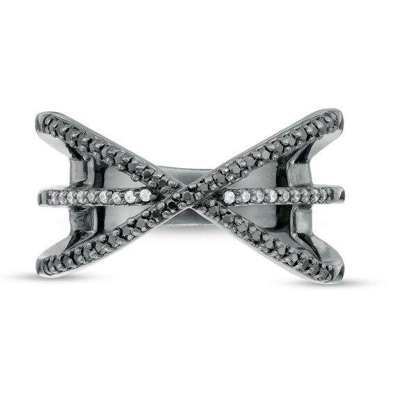 0.23 CT. T.W. Enhanced Black and White Diamond Orbit Ring in Sterling Silver with Black Rhodium