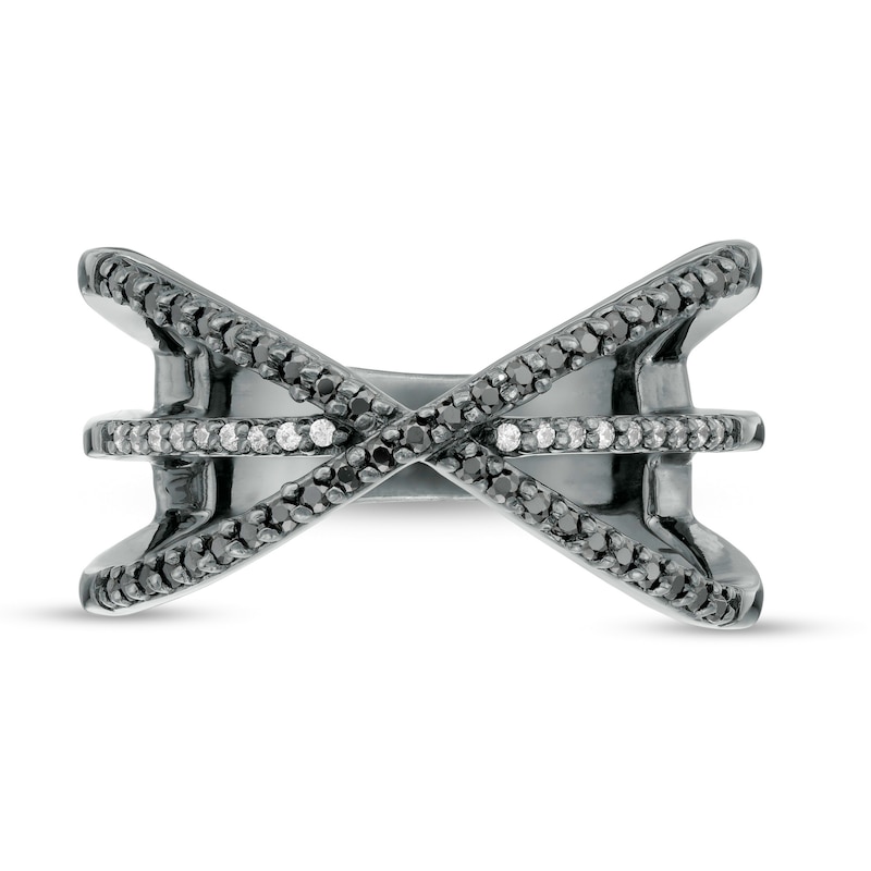 0.23 CT. T.W. Enhanced Black and White Diamond Orbit Ring in Sterling Silver with Black Rhodium