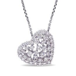 1.00 CT. T.W. Diamond Scattered Tilted Heart Pendant in 14K White Gold (H/SI2)