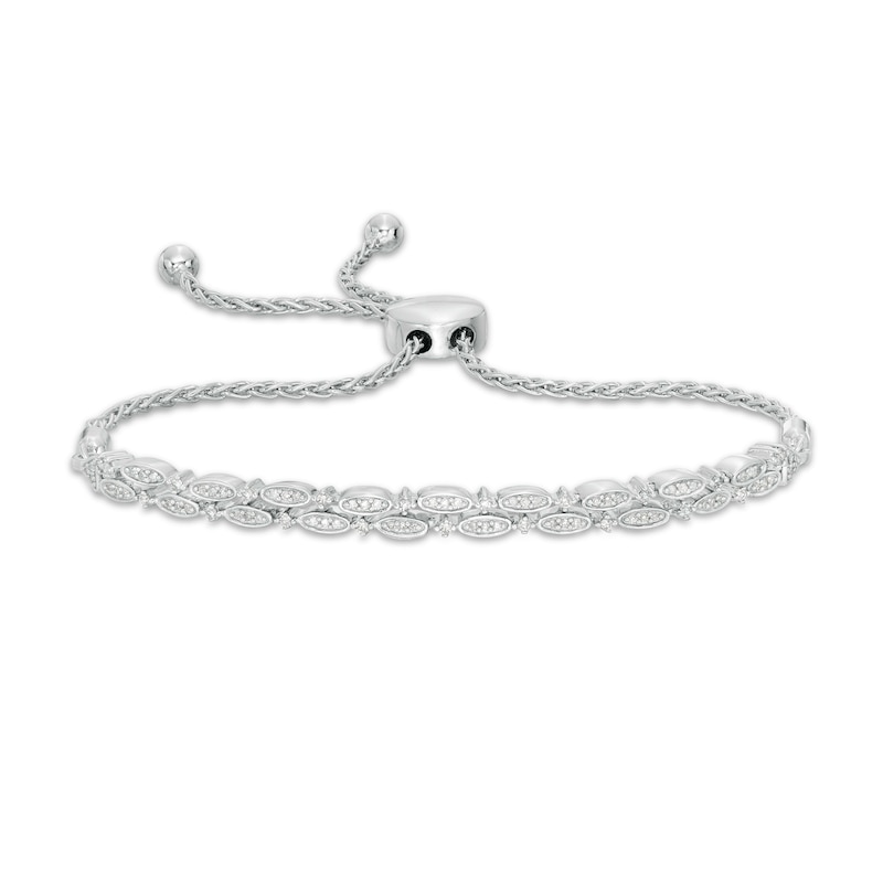 0.25 CT. T.W. Diamond Alternating Marquise Double Row Bolo Bracelet in Sterling Silver - 9.5"
