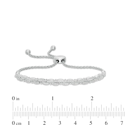 0.25 CT. T.W. Diamond Alternating Marquise Double Row Bolo Bracelet in Sterling Silver - 9.5"