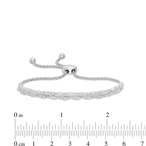 0.25 CT. T.W. Diamond Alternating Marquise Double Row Bolo Bracelet in Sterling Silver - 9.5"